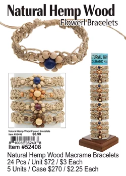 Natural Hemp Wood Macrame Bracelets Style 1